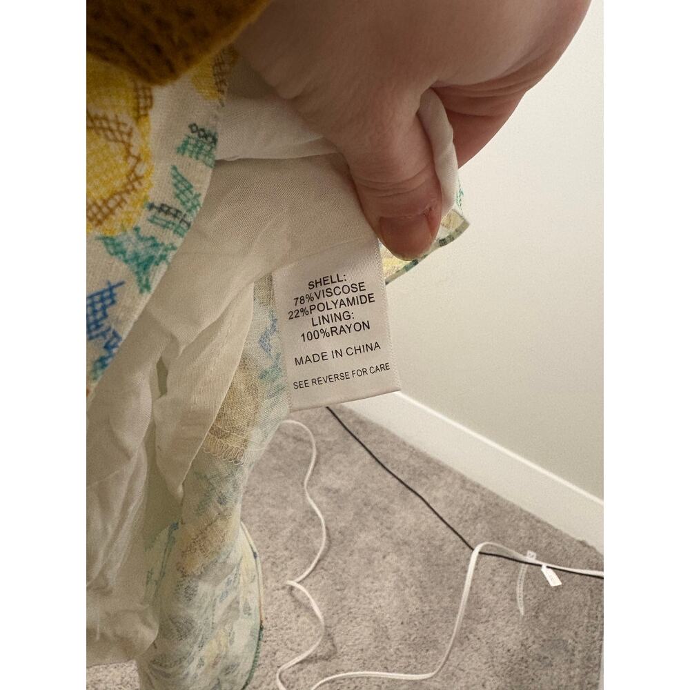 Bloomingdale's NWT Yellow/Green Floral‎ Puff Sleeve Dress - Picture 5 of 8